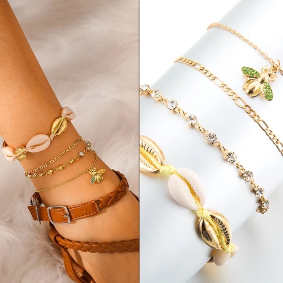 Bee Anklet 4 Piece Set, Bee Pendant Set - Picture 2 of 9